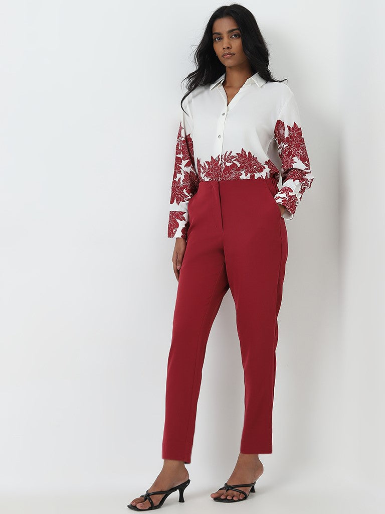 Wardrobe Maroon High-Rise Trousers