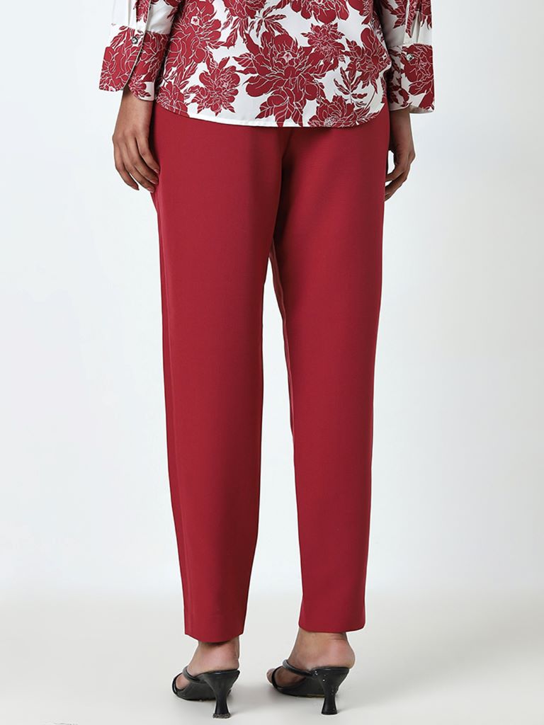 Wardrobe Maroon High-Rise Trousers