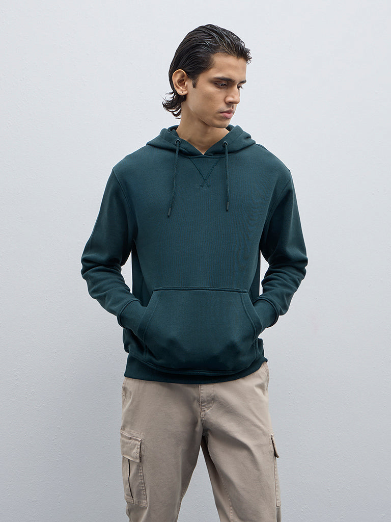 WES Casuals Teal Solid Relaxed-Fit Cotton-Blend Sweatshirt