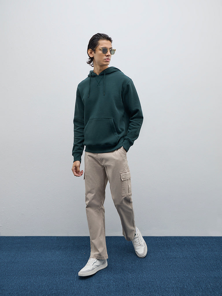 WES Casuals Teal Solid Relaxed-Fit Cotton-Blend Sweatshirt