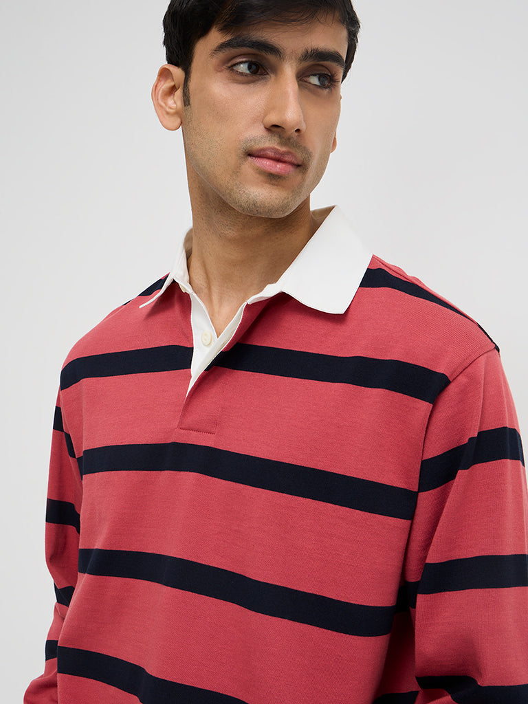 WES Casuals Red Stripe Printed Relaxed-Fit Cotton-Blend Sweater