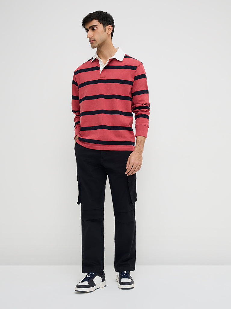 WES Casuals Red Stripe Printed Relaxed-Fit Cotton-Blend Sweater