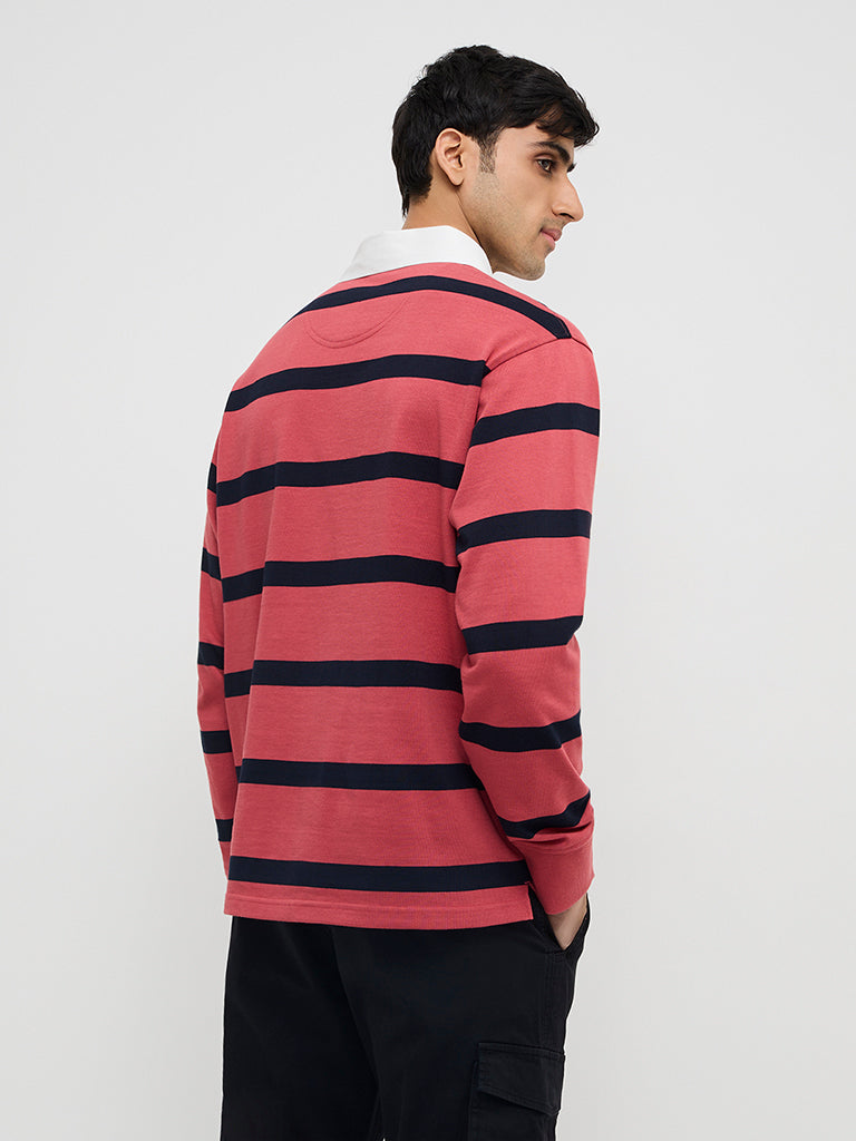 WES Casuals Red Stripe Printed Relaxed-Fit Cotton-Blend Sweater