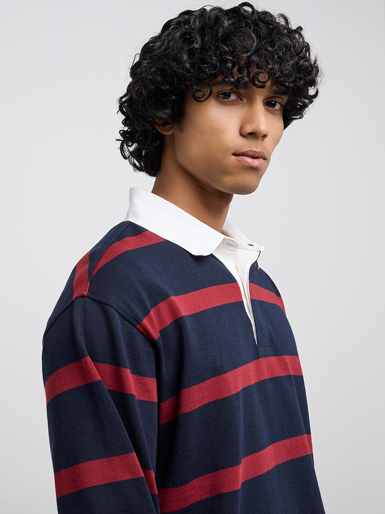 WES Casuals Red Striped Relaxed-Fit Sweater