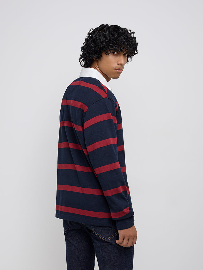 WES Casuals Red Striped Relaxed-Fit Sweater