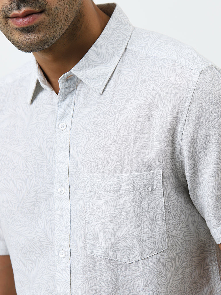 WES Casuals Grey Floral Printed Slim-Fit Shirt