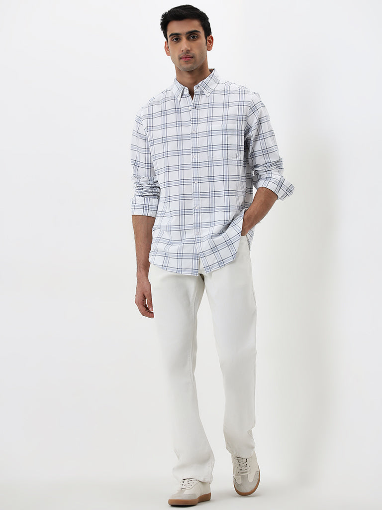 WES Casuals White Checkered Relaxed-Fit Cotton Shirt