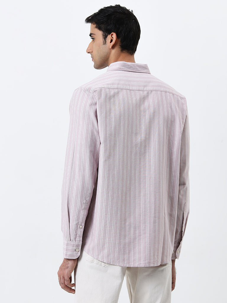 WES Casuals Light Pink Striped Relaxed-Fit Cotton Shirt