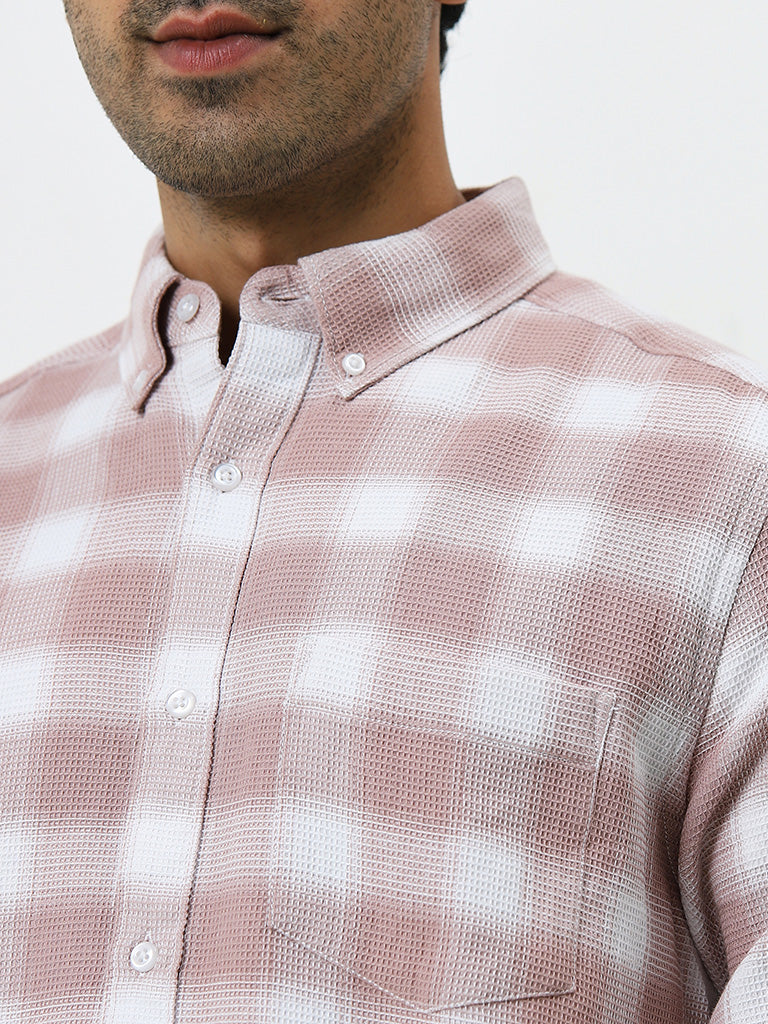 WES Casuals Pink Checkered Relaxed-Fit Cotton Shirt