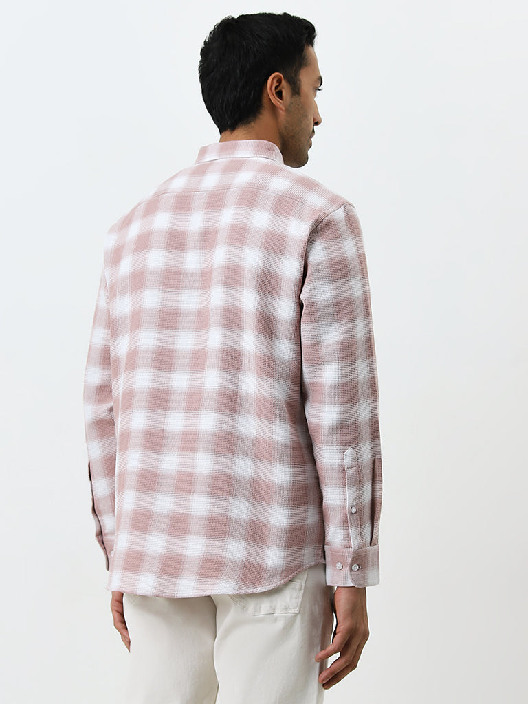 WES Casuals Pink Checkered Relaxed-Fit Cotton Shirt