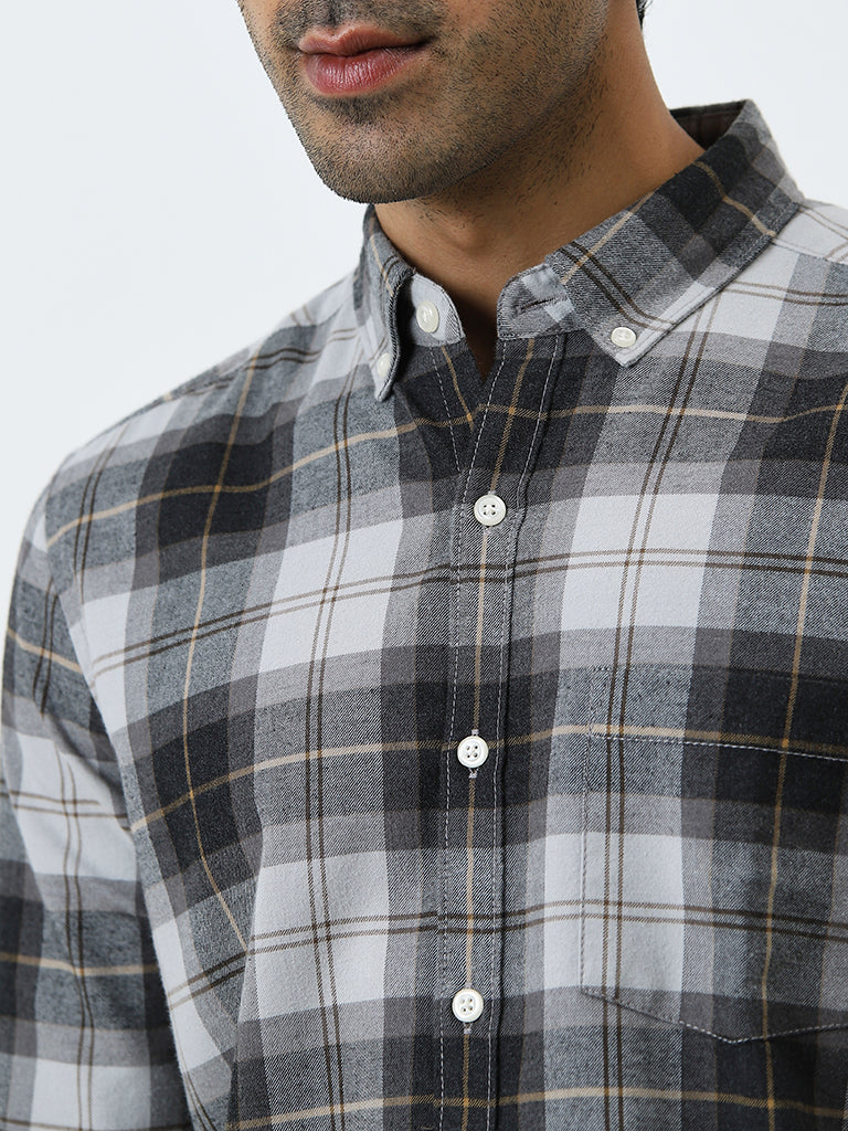 WES Casuals Charcoal Checkered Relaxed-Fit Shirt