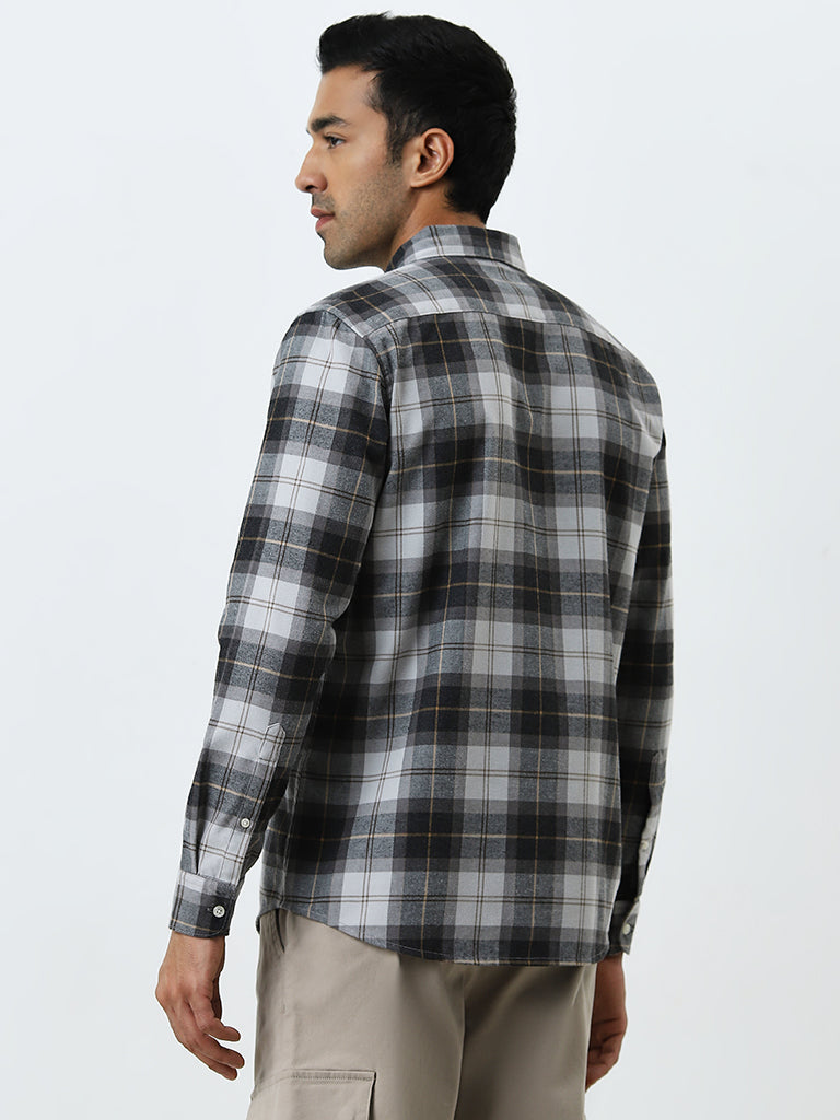 WES Casuals Charcoal Checkered Relaxed-Fit Shirt