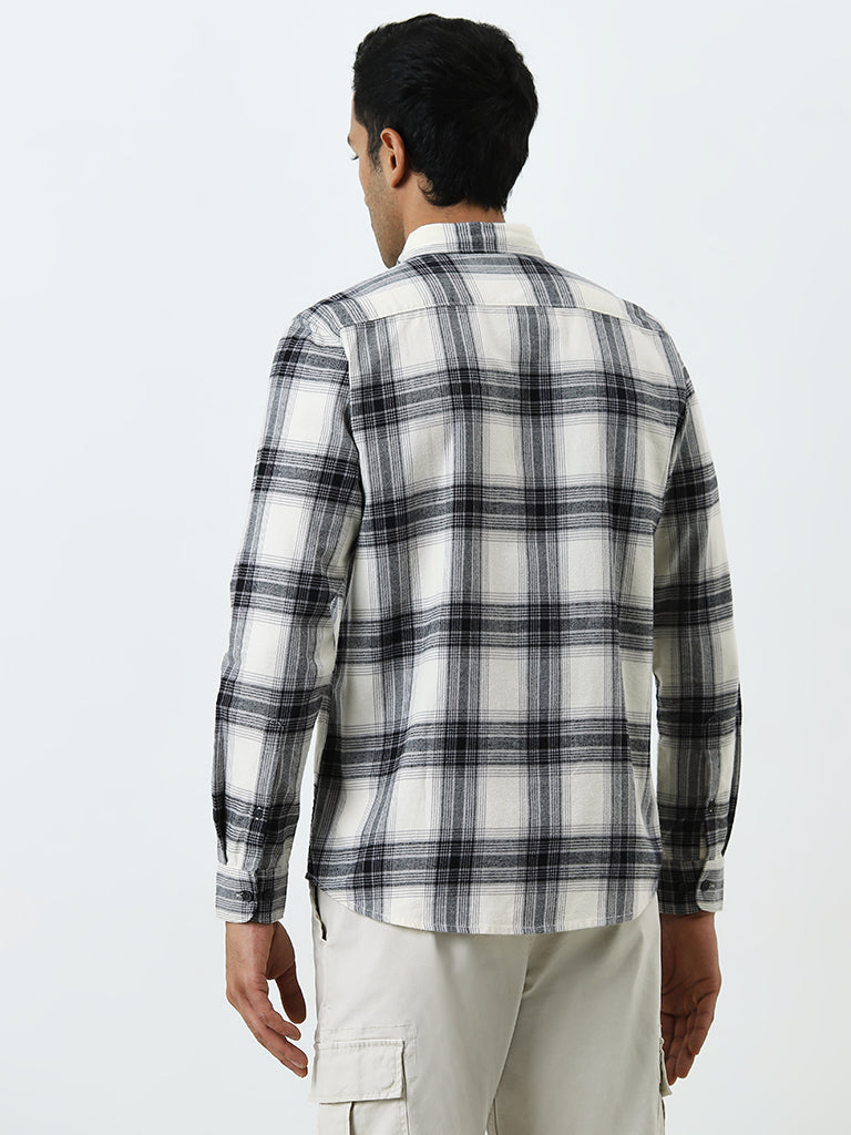 WES Casuals Black Tartan Checks Slim-Fit Cotton Shirt