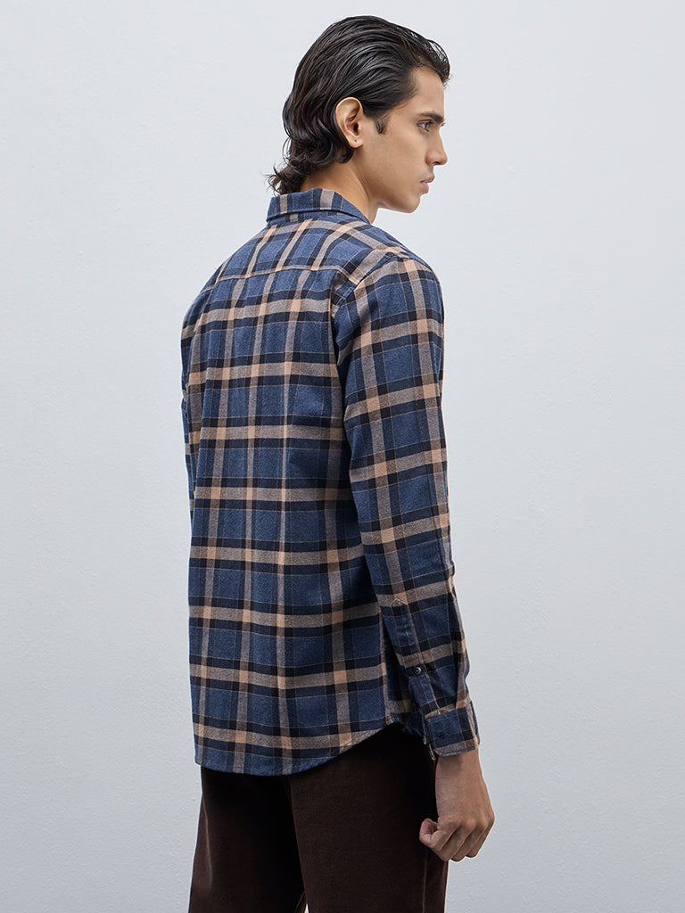 WES Casuals Navy Checkered Slim-Fit Shirt