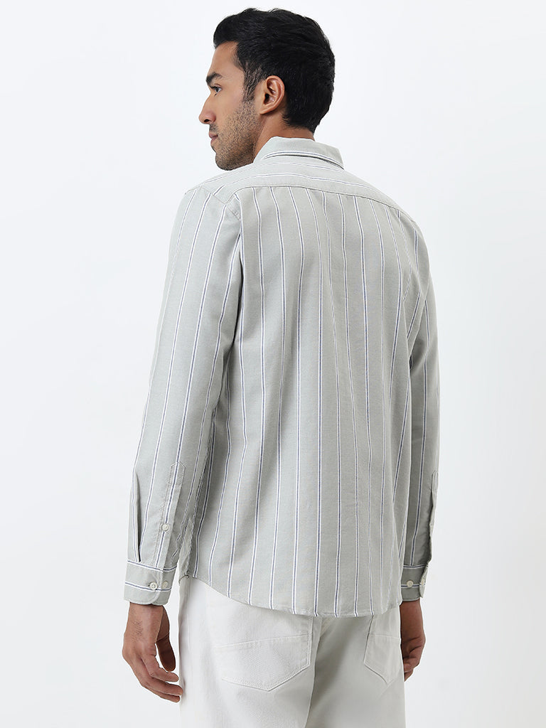 WES Casuals Sage Striped Slim-Fit Cotton Shirt