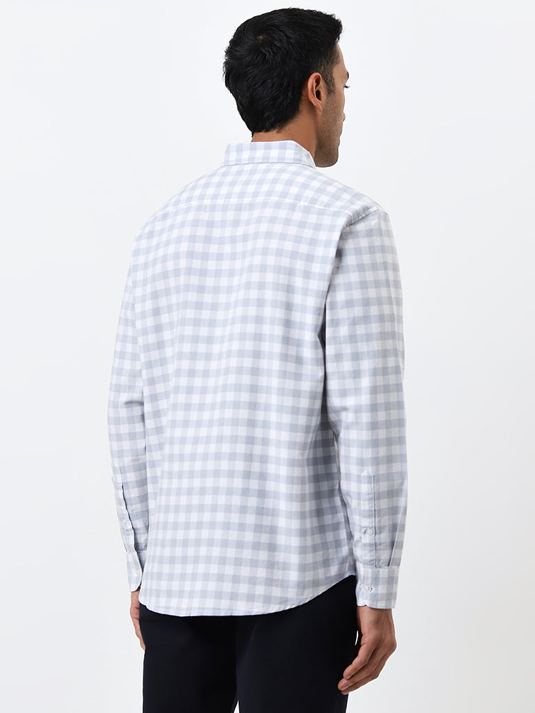 WES Casuals Light Grey Checkered Relaxed-Fit Cotton Shirt