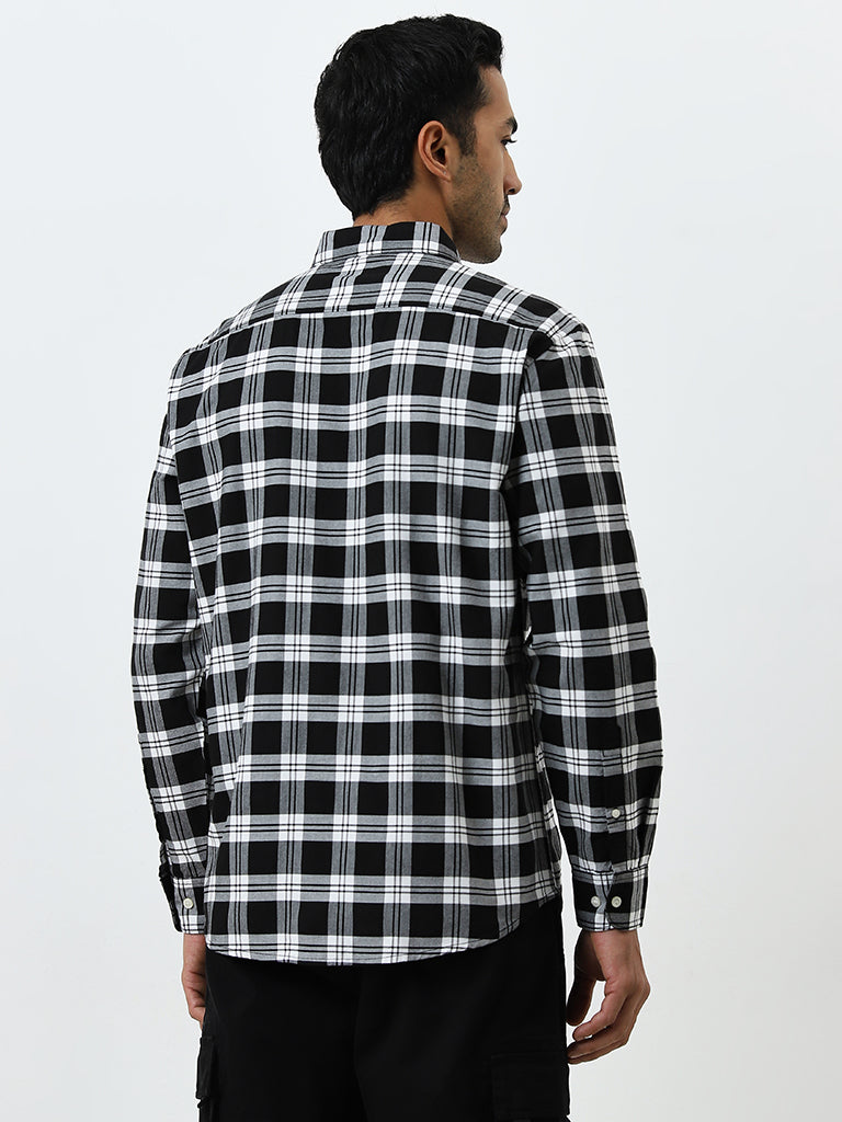 WES Casuals Black Checkered Relaxed-Fit Cotton Shirt