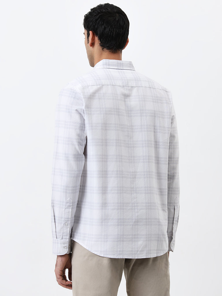 WES Casuals Grey Checkered Slim-Fit Cotton Shirt