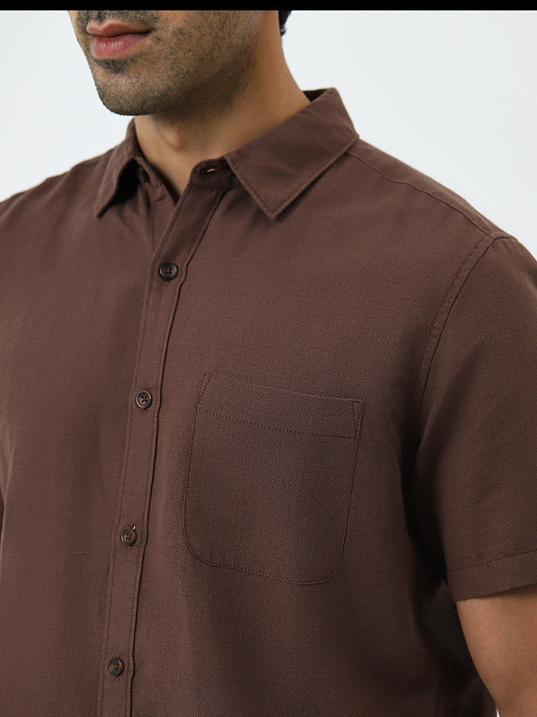 WES Casuals Brown Slim-Fit Shirt