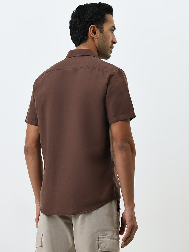 WES Casuals Brown Slim-Fit Shirt