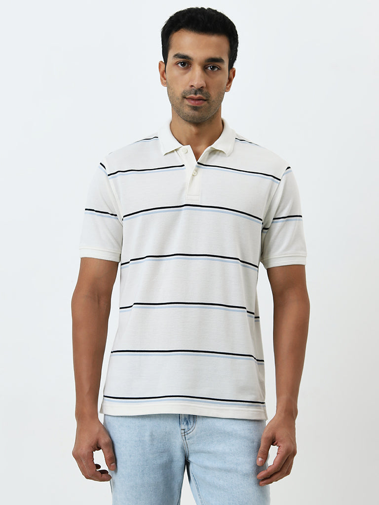 WES Casuals Off-White Relaxed-Fit Polo T-Shirt