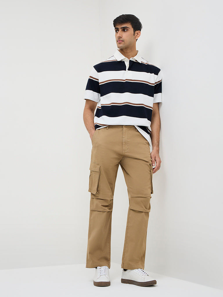 WES Casuals Navy Colour-Blocked Relaxed-Fit Polo T-Shirt