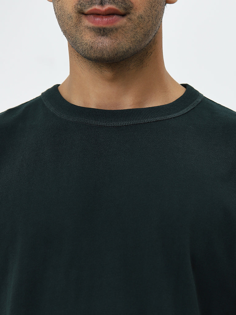 WES Casuals Dark Green Relaxed-Fit Cotton T-Shirt