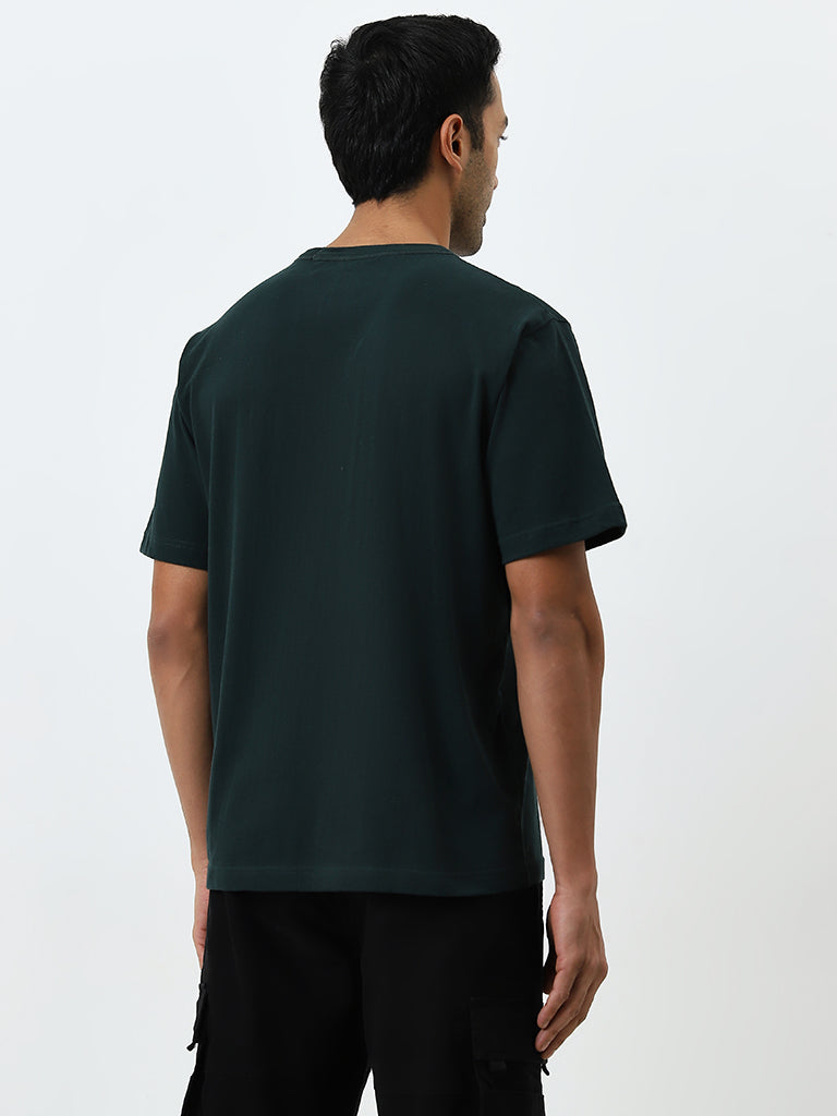 WES Casuals Dark Green Relaxed-Fit Cotton T-Shirt