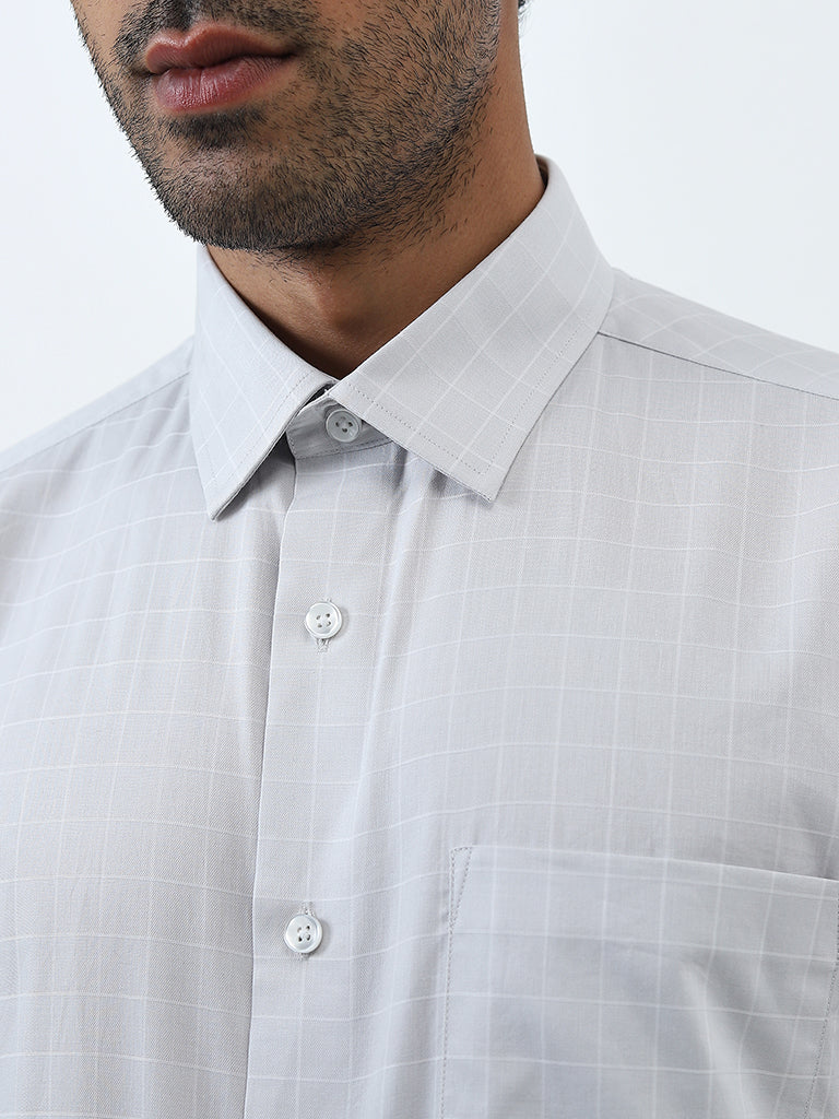 WES Formals Grey Checks Printed Relaxed-Fit Cotton Shirt