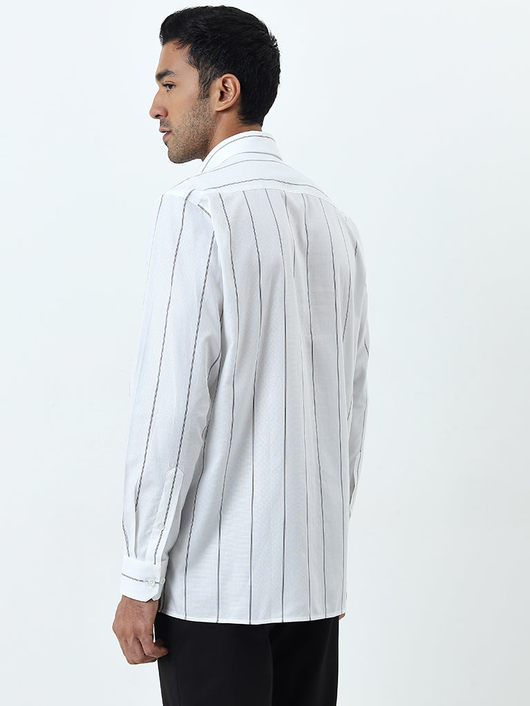 WES Formals Off-White Striped Relaxed-Fit Cotton Shirt