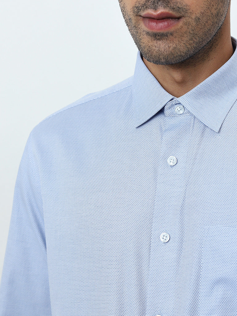 WES Formals Blue Self-Patterned Relaxed-Fit Cotton Shirt