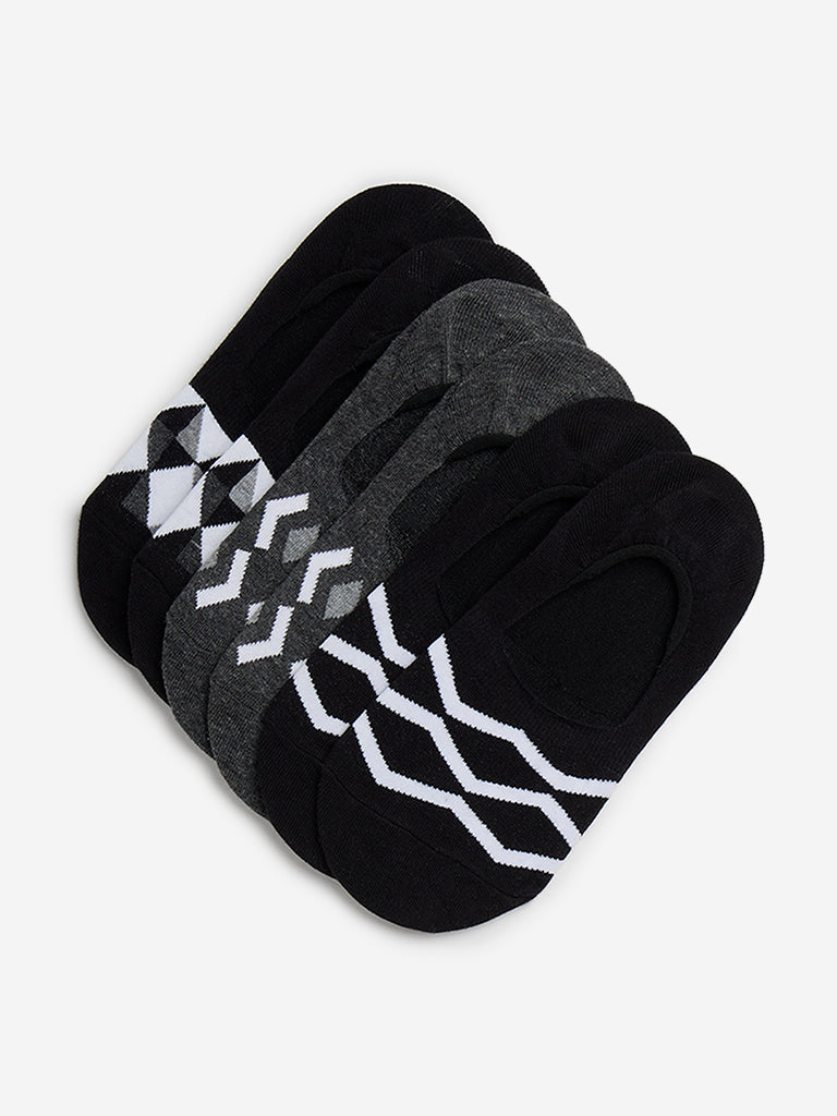 WES Lounge Black Printed Cotton Socks - Pack of 3