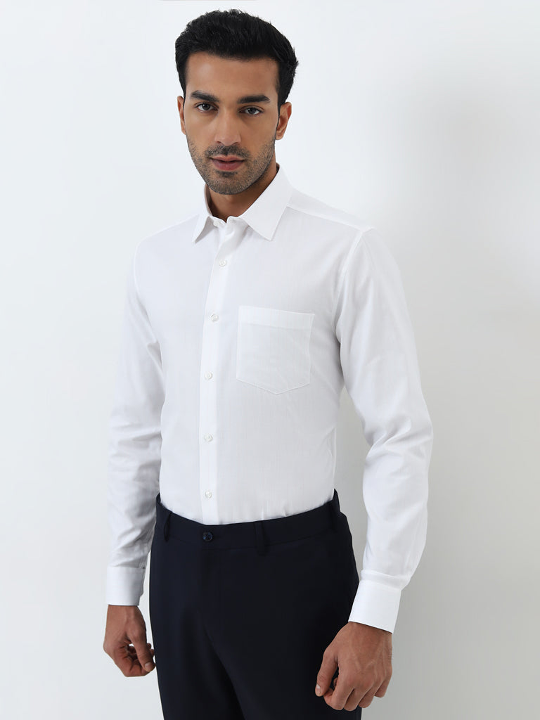 WES Formals White Pinstriped Slim-Fit Cotton Shirt