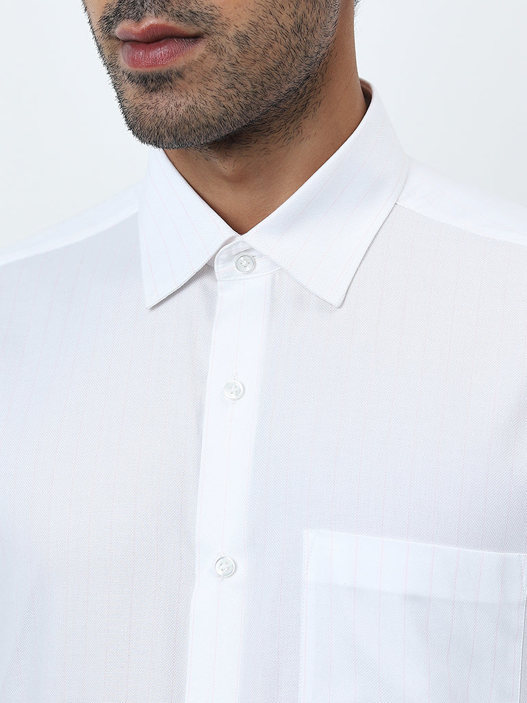 WES Formals White Pinstriped Slim-Fit Cotton Shirt