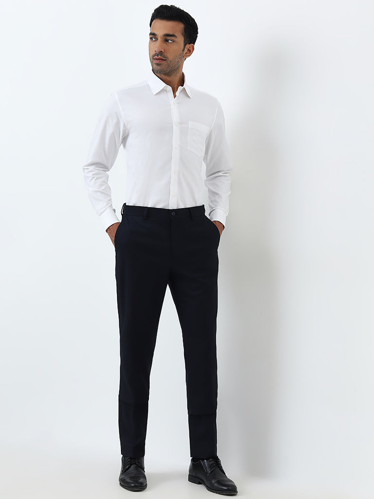 WES Formals White Pinstriped Slim-Fit Cotton Shirt