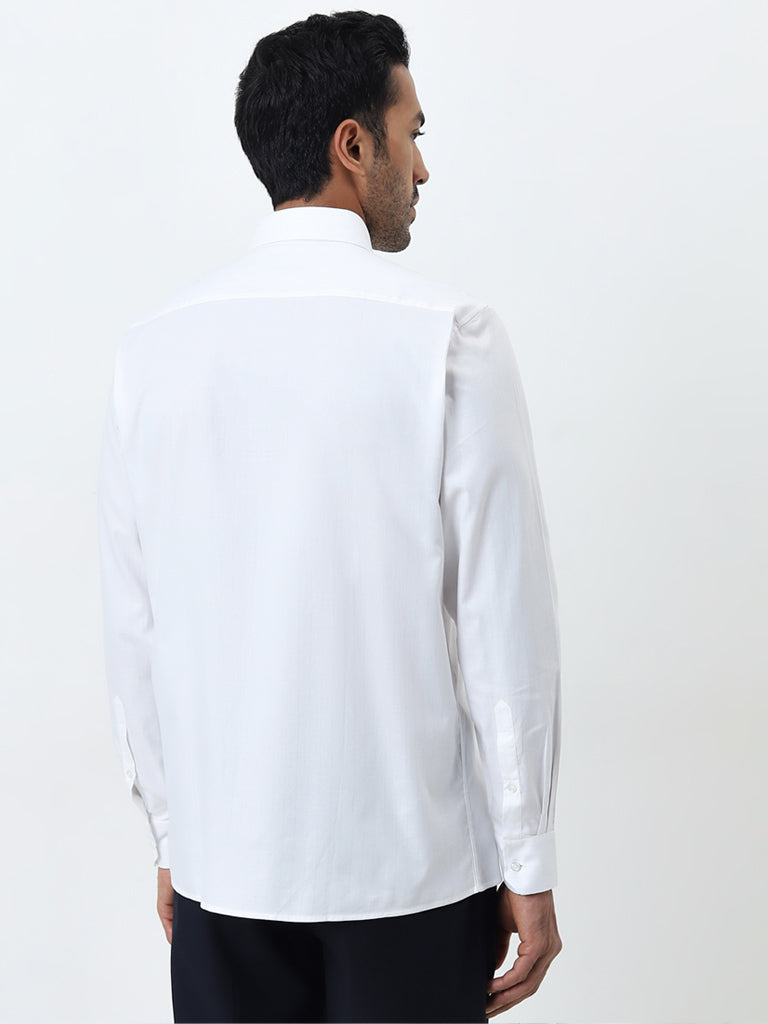 WES Formals White Pinstriped Slim-Fit Cotton Shirt