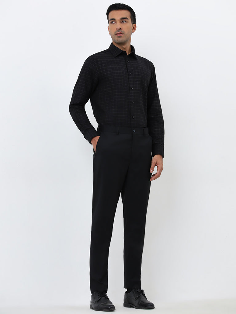 WES Formals Black Slim Fit Mid-Rise Trousers