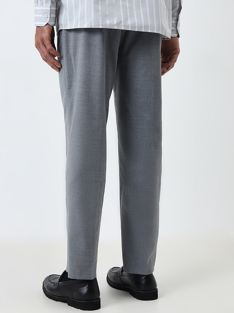 WES Formals Grey Slim-Fit Mid-Rise Trousers