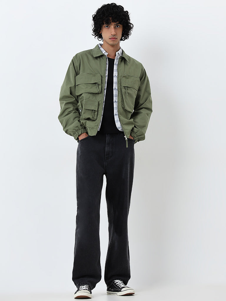 Nuon Olive Cargo-Style Relaxed-Fit Cotton Blend Jacket