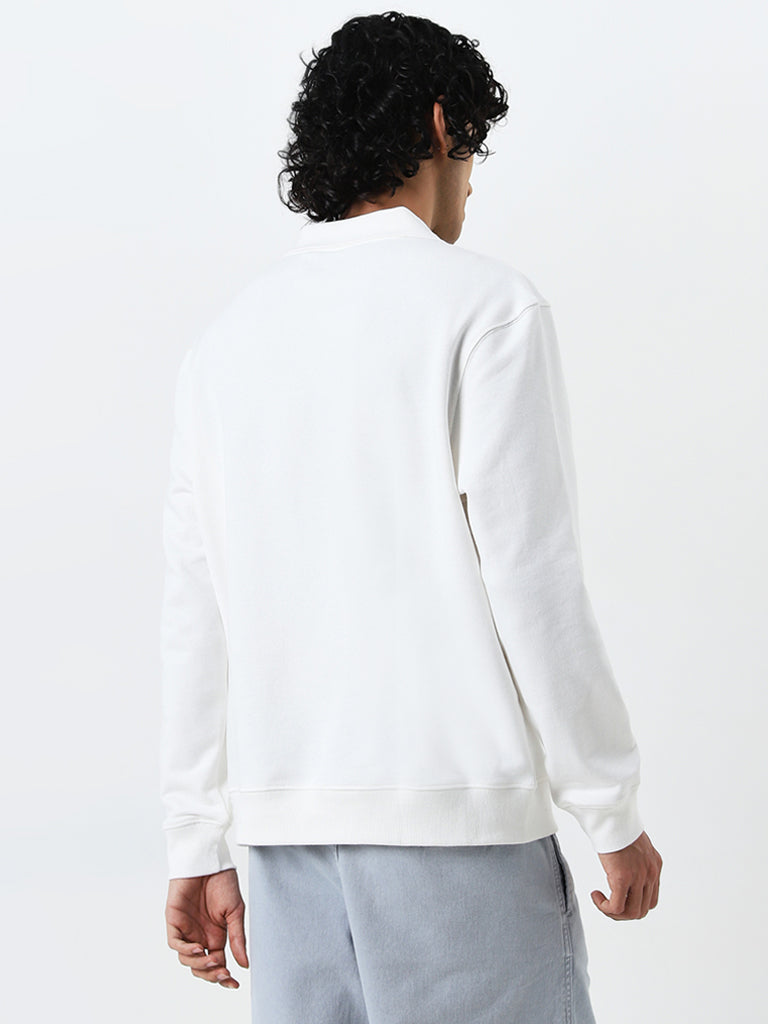 Nuon White Text Printed Relaxed Fit Cotton Sweatshirt