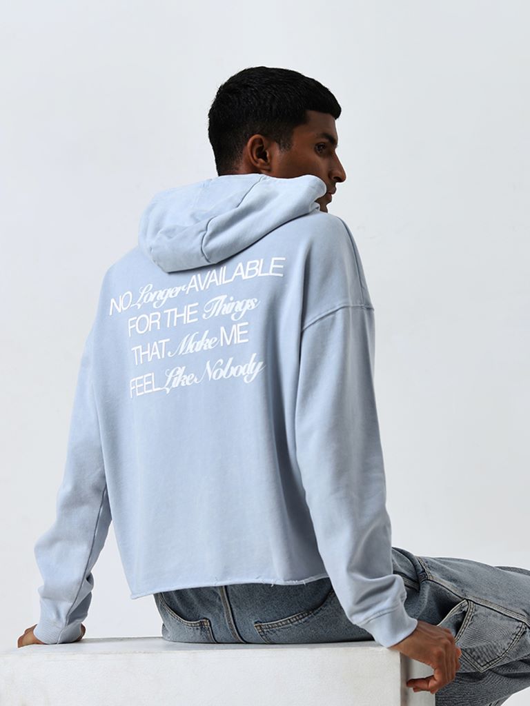 Nuon Light Blue Typographic Relaxed-Fit Cotton Sweatshirt