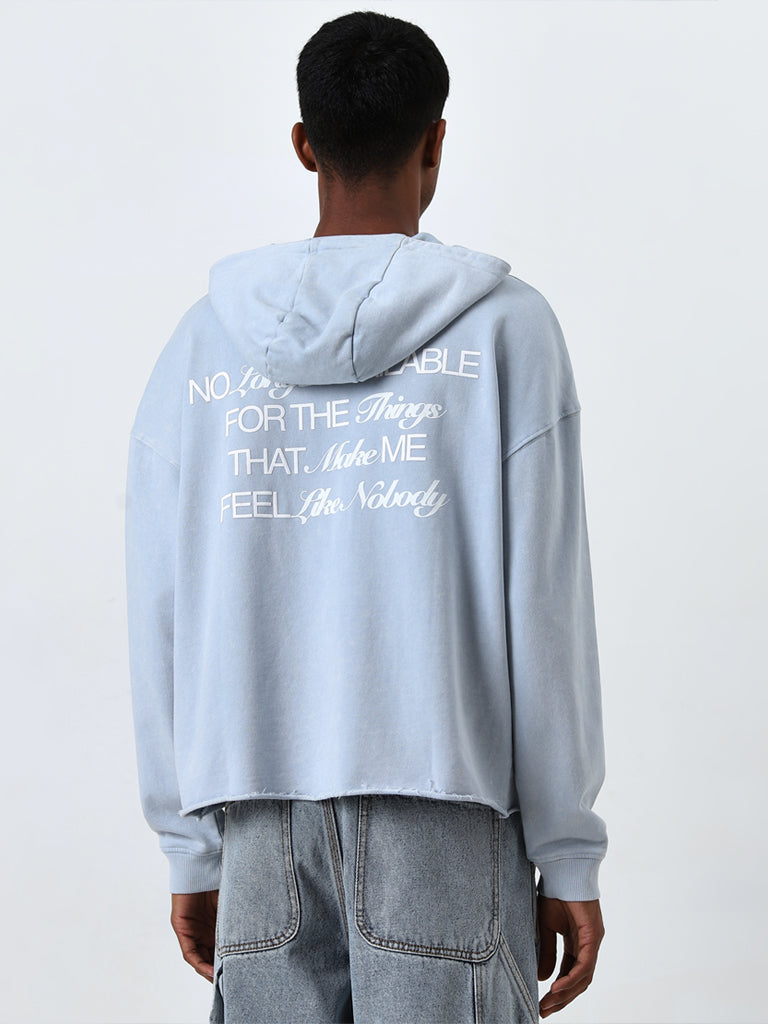 Nuon Light Blue Typographic Relaxed-Fit Cotton Sweatshirt