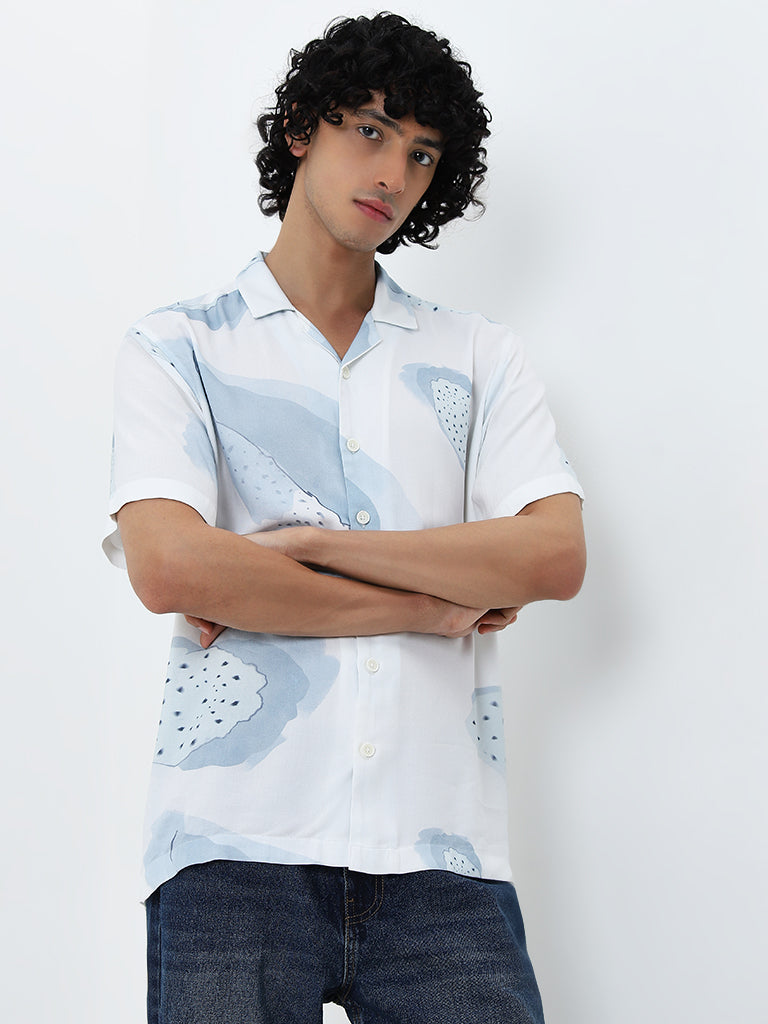 Nuon Light Blue Printed Relaxed-Fit Shirt