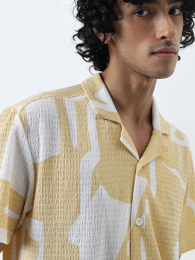 Nuon Yellow Abstract Printed Crinkled Relaxed-Fit Shirt