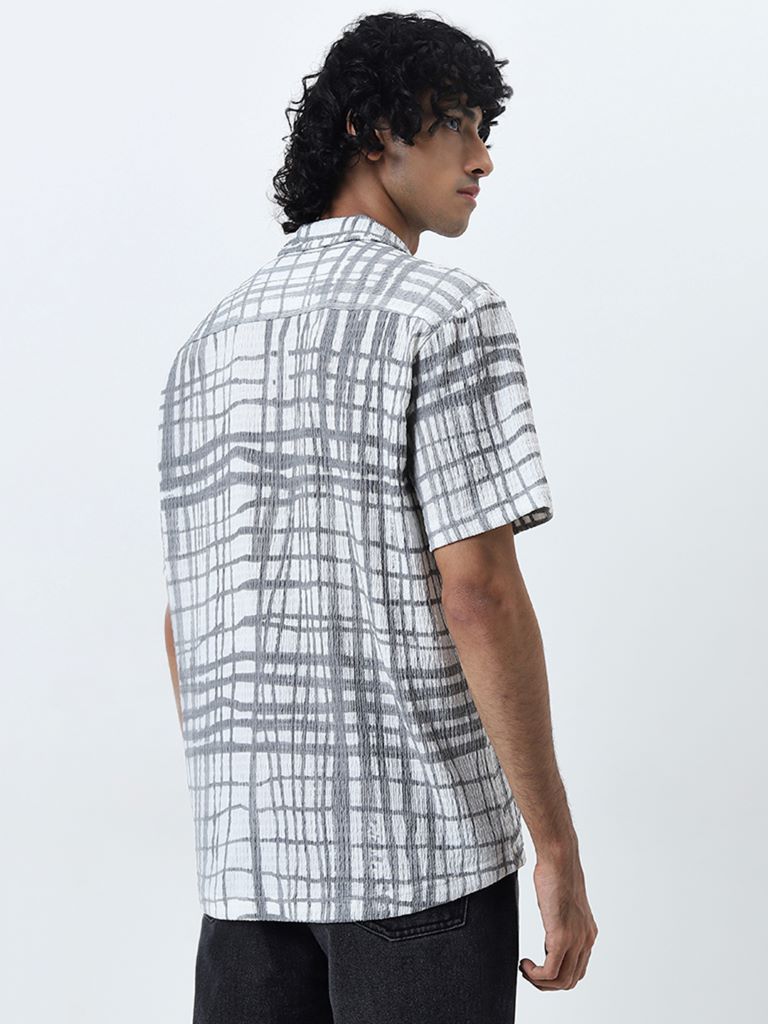 Nuon Grey Checkered Design Relaxed-Fit Shirt