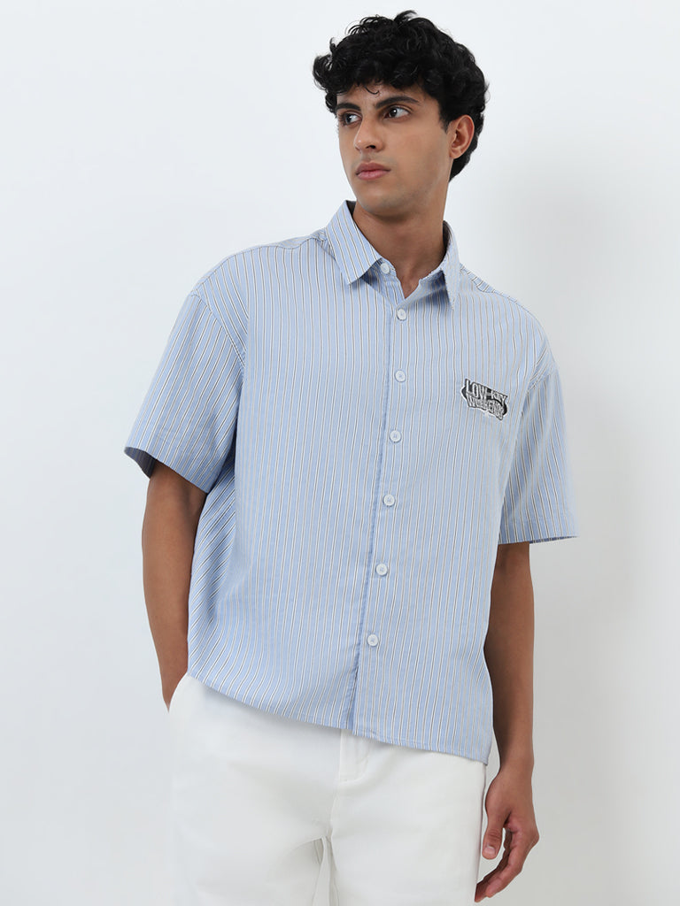 Nuon Blue Striped Boxy-Fit Shirt