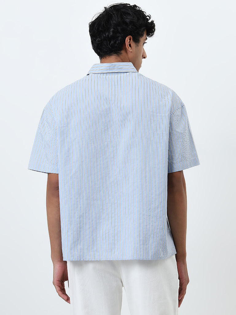 Nuon Blue Striped Boxy-Fit Shirt