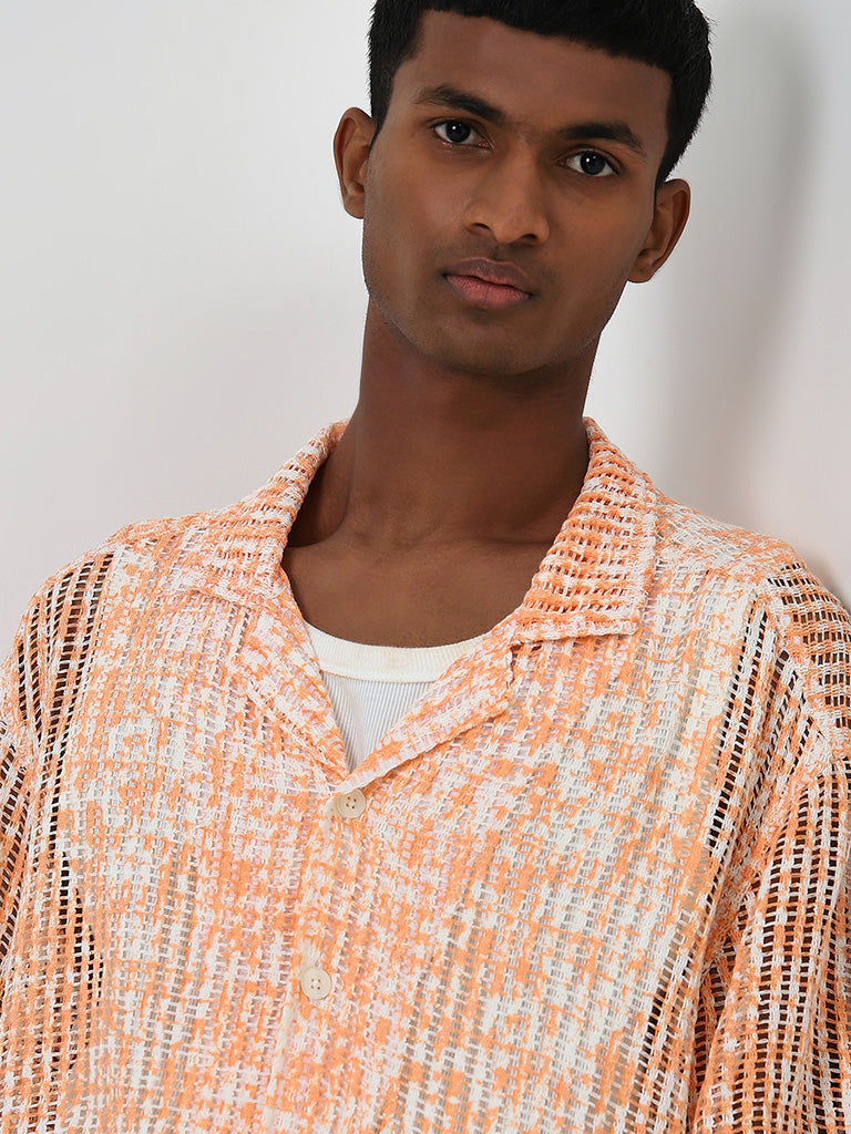 Nuon Orange Knit-Textured Relaxed-Fit Shirt