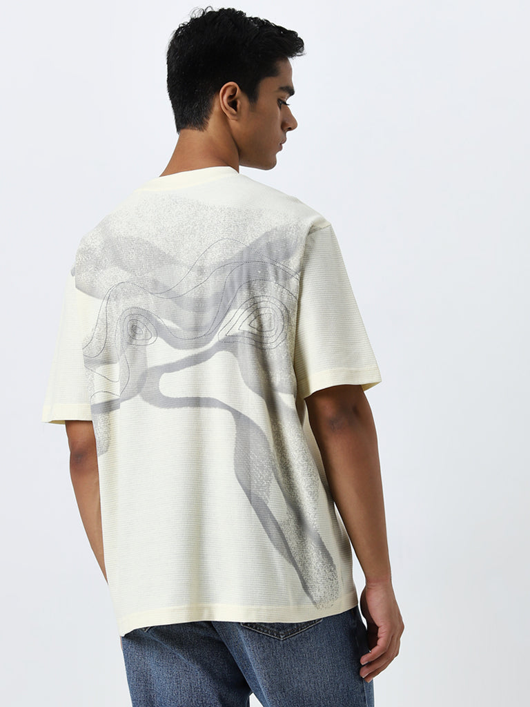 Nuon Light Yellow Abstract Printed Relaxed-Fit T-Shirt