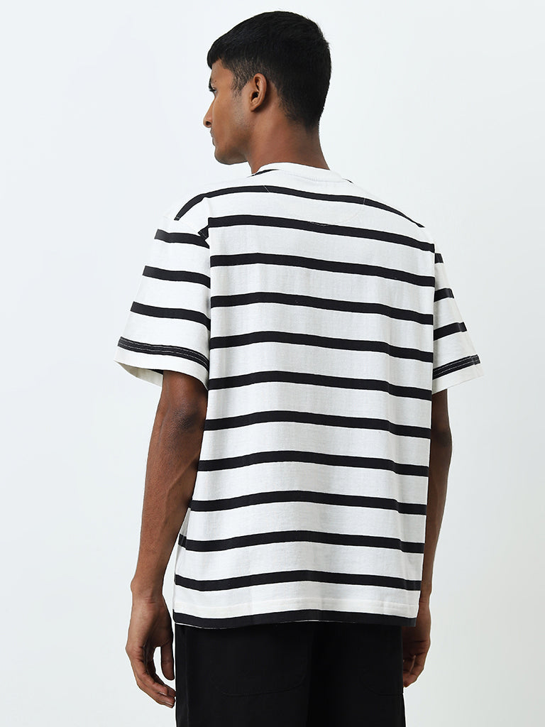 Nuon Black Striped Relaxed-Fit Cotton T-Shirt